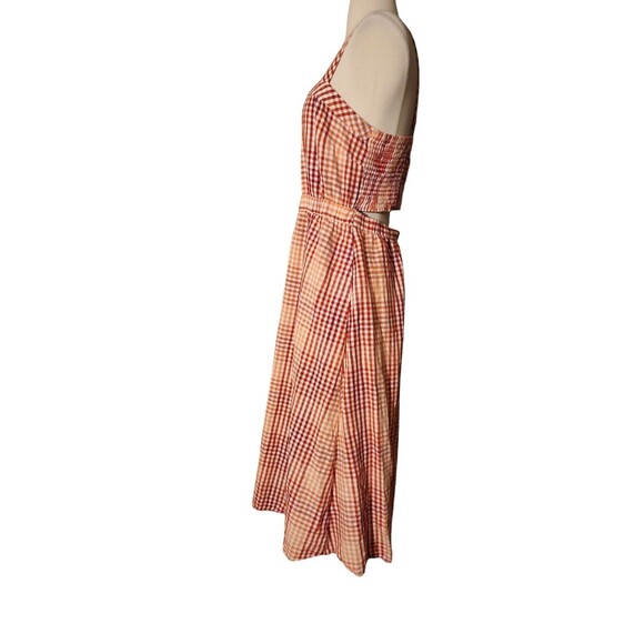 Madewell Cottage Gingham Midi Dress Womens Size 8 Red Plaid Cutout-Back Prairie - Picture 3 of 8